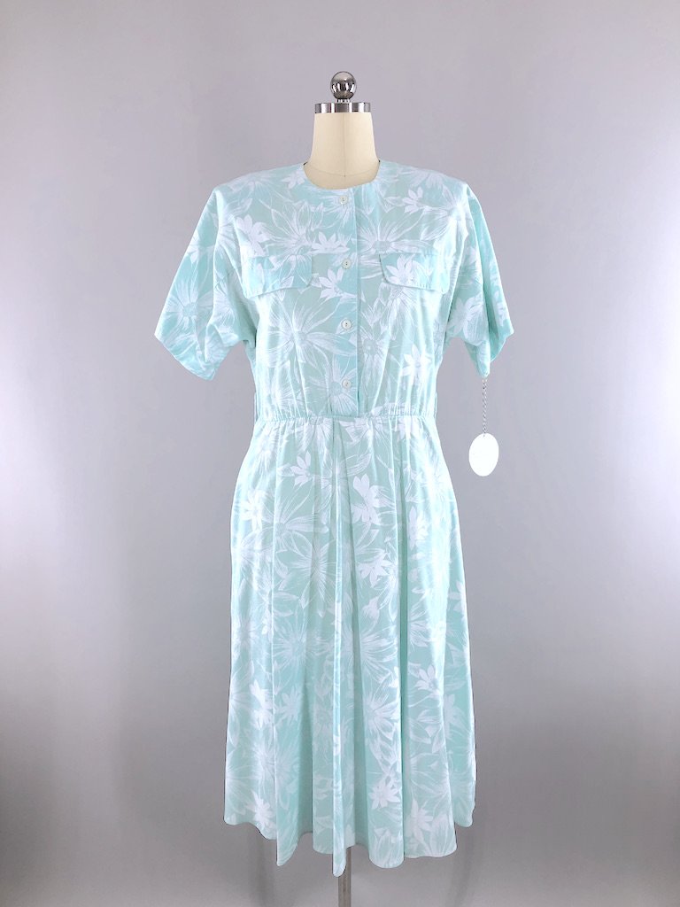 Vintage Mint Floral Print Dress-ThisBlueBird - Modern Vintage