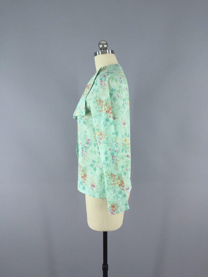 Vintage Mint Green Floral Blouse - ThisBlueBird