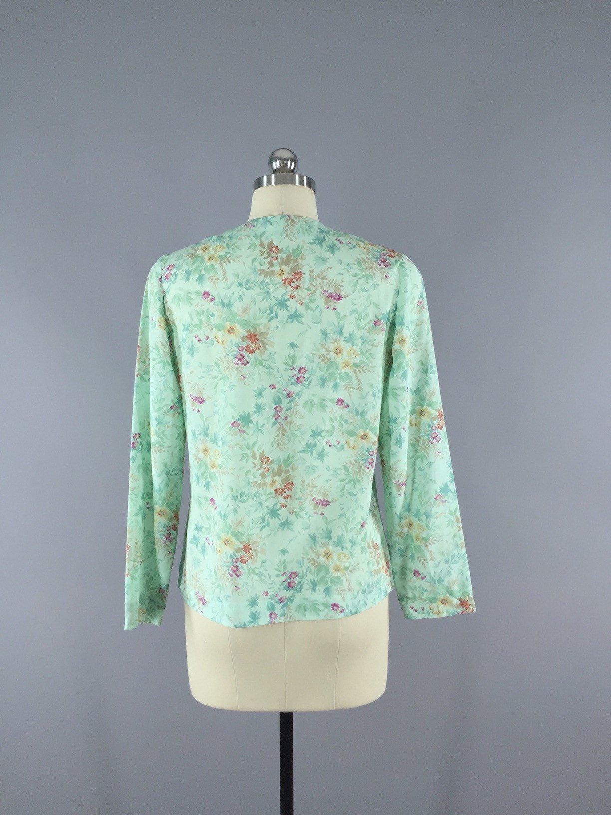 Vintage Mint Green Floral Blouse - ThisBlueBird