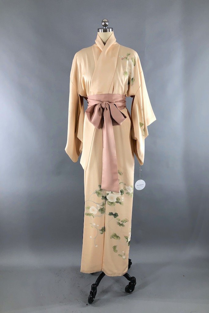 Vintage Morning Glory Silk Kimono Robe-ThisBlueBird - Modern Vintage