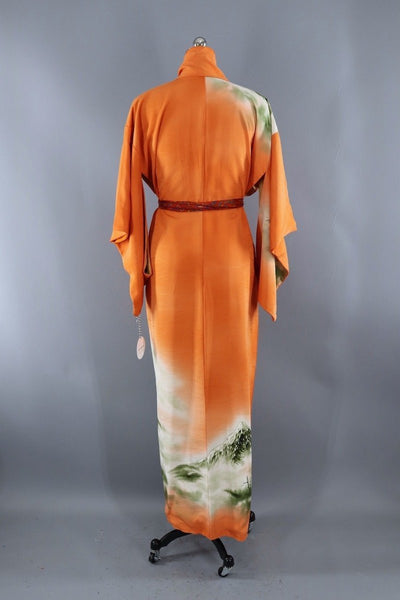 Vintage Mt. Fuji Orange Silk Kimono Robe-ThisBlueBird - Modern Vintage