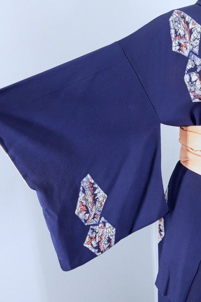 Vintage Navy Batik Silk Kimono Robe-ThisBlueBird - Modern Vintage