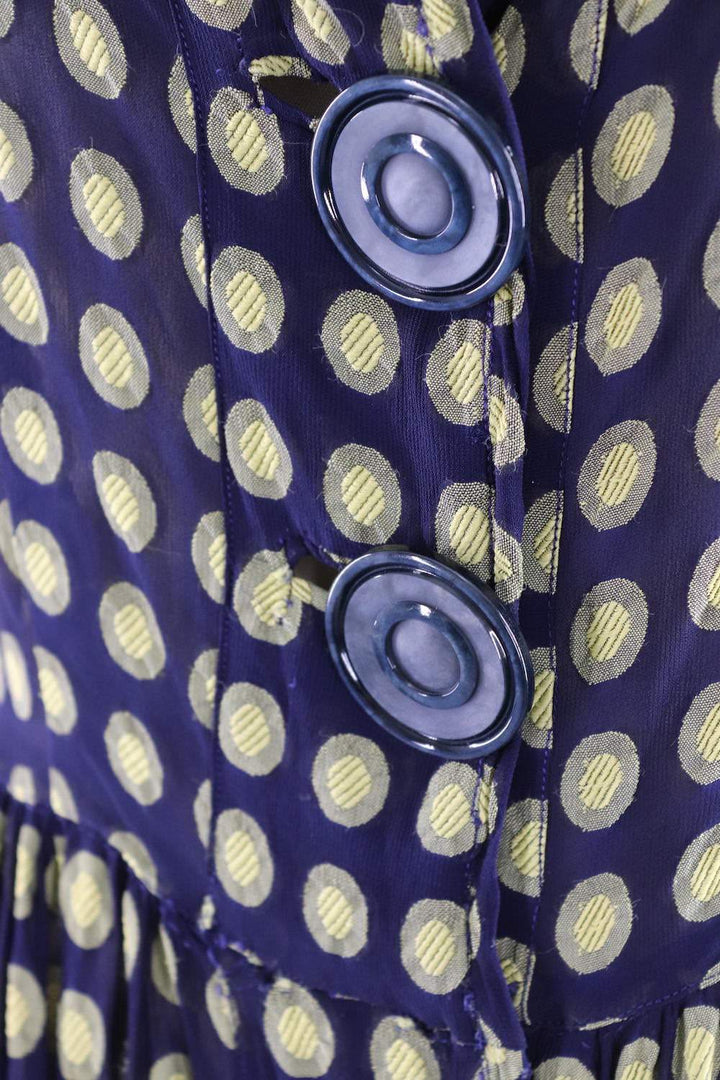 Vintage Navy Blue and Yellow Polka Dot Day Dress - ThisBlueBird