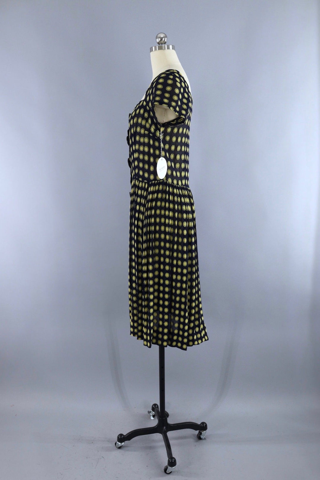 Vintage Navy Blue and Yellow Polka Dot Day Dress - ThisBlueBird