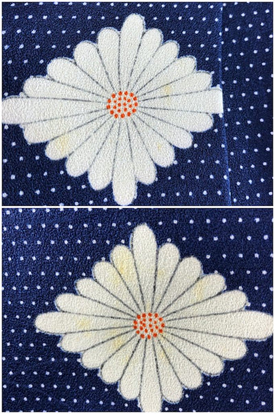 Vintage Navy Blue Dotted Floral Silk Kimono Robe-ThisBlueBird - Modern Vintage