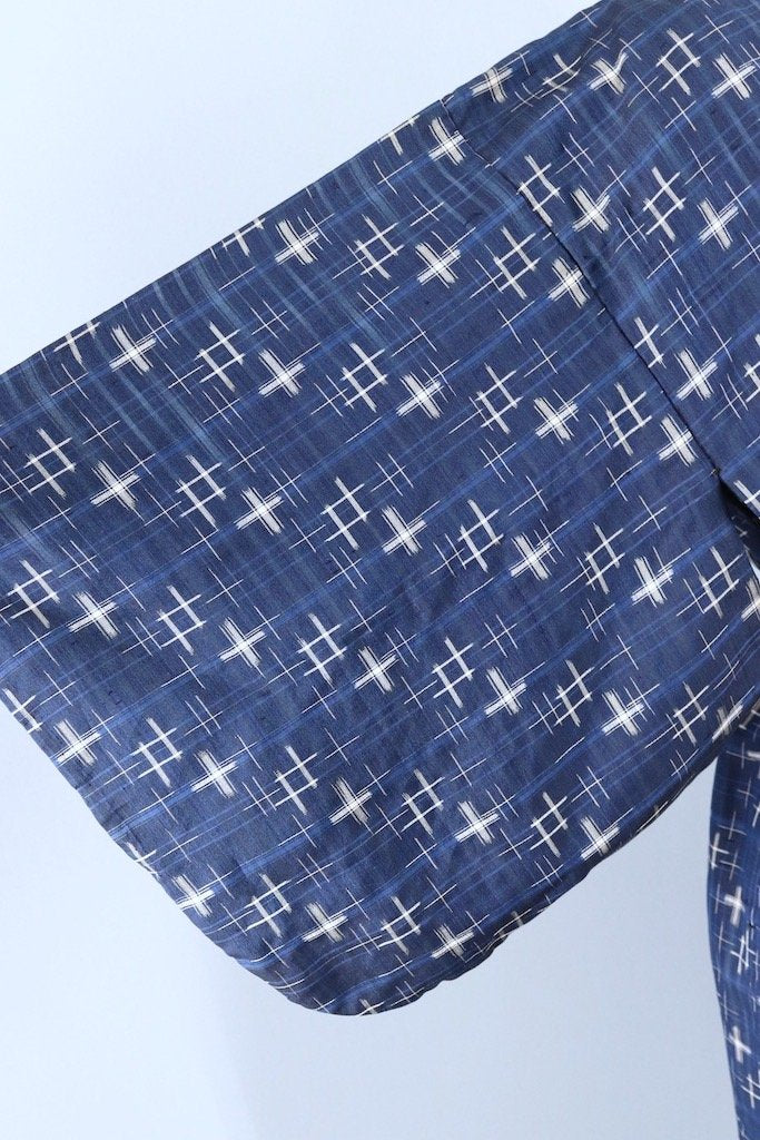 Vintage Navy Blue Ikat Raw Silk Kimono Robe-ThisBlueBird - Modern Vintage