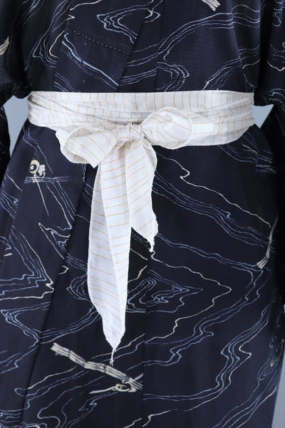 Vintage Navy Blue Marble Summer Kimono Robe-ThisBlueBird - Modern Vintage