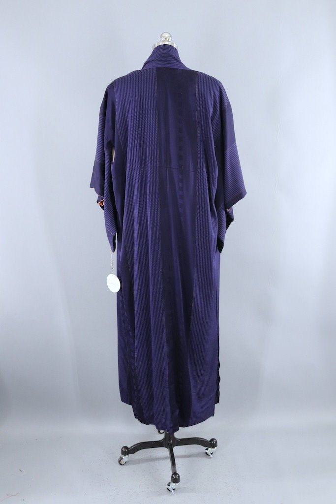 Vintage Navy Blue Pinstripe Silk Kimono Robe-ThisBlueBird - Modern Vintage