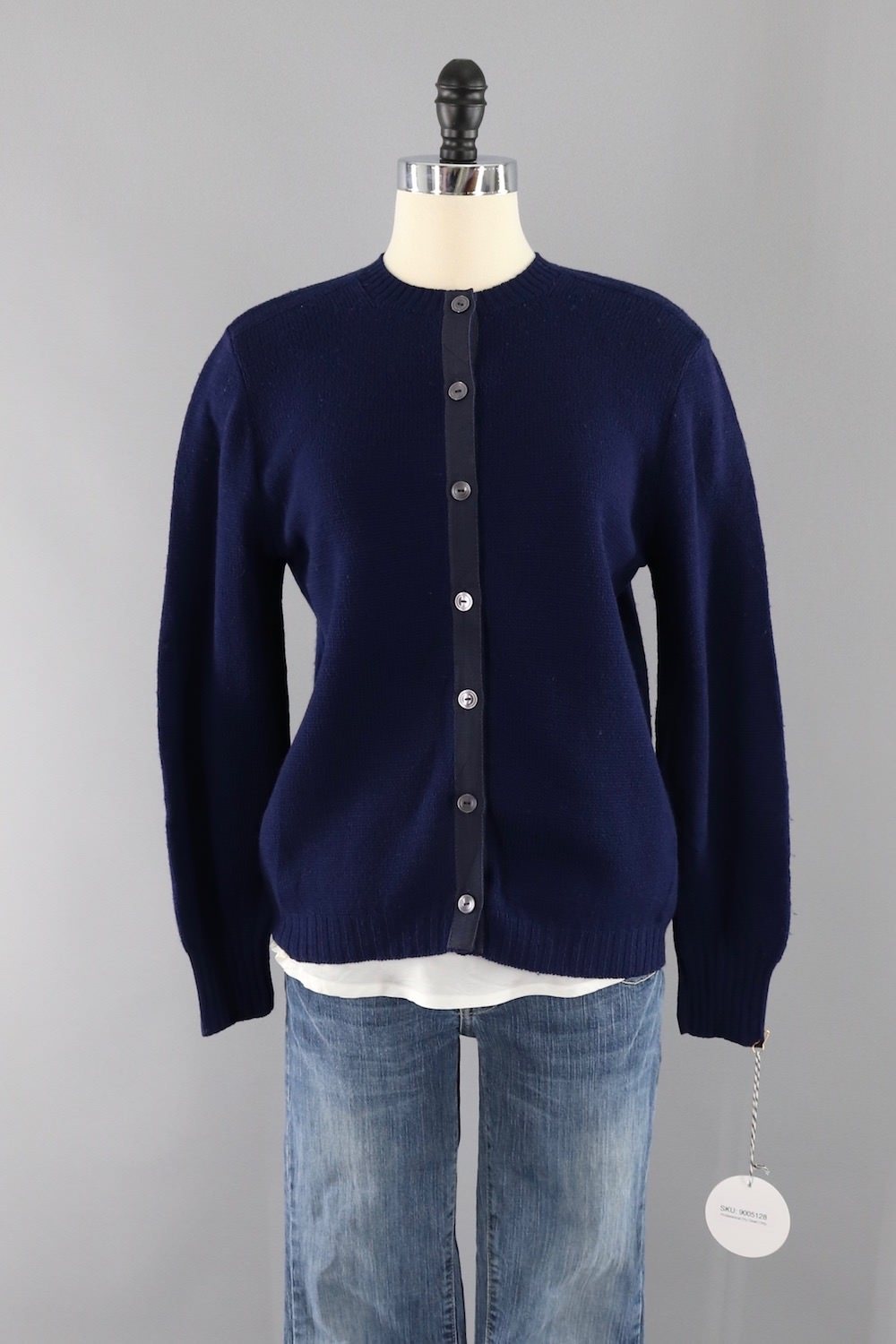 Vintage Navy Blue Wool Cardigan Sweater - ThisBlueBird