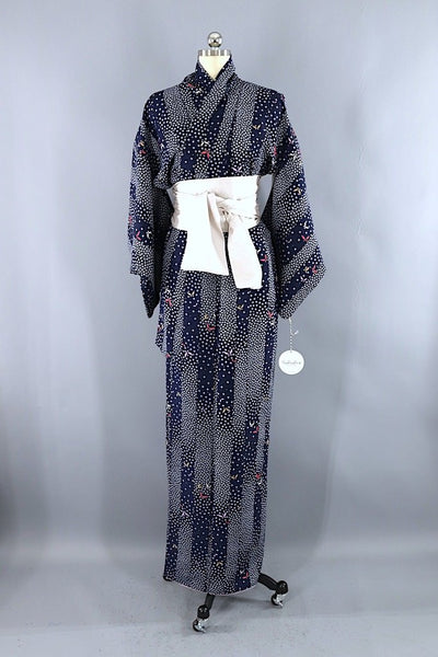 Vintage Navy Butterflies Kimono Robe-ThisBlueBird - Modern Vintage