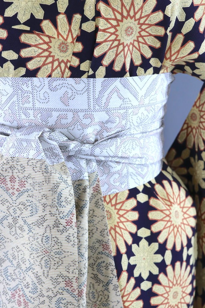 Vintage Navy Floral Silk Kimono Robe-ThisBlueBird - Modern Vintage