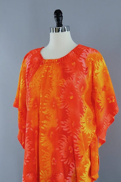 Vintage Neon Orange Hawaiian Print Tunic-ThisBlueBird - Modern Vintage
