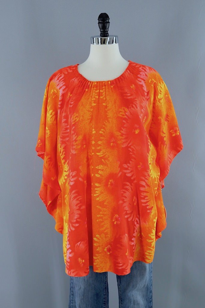 Vintage Neon Orange Hawaiian Print Tunic – ThisBlueBird