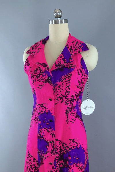 Vintage Neon Pink Hawaiian Halter Dress-ThisBlueBird - Modern Vintage