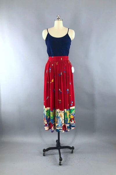 Vintage Novelty Print Dancing Musicians Skirt-ThisBlueBird - Modern Vintage