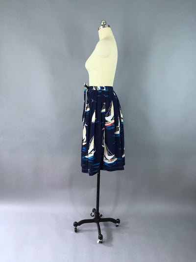 Vintage Novelty Print Skirt / Nautical Sailboats - ThisBlueBird