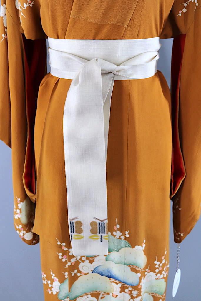 Vintage Nutmeg Peony Floral Kimono Robe-ThisBlueBird - Modern Vintage