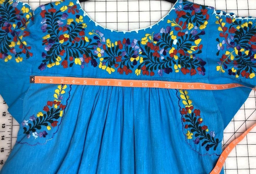 Vintage Oaxacan Mexican Embroidered Dress / Aqua Blue Floral - ThisBlueBird