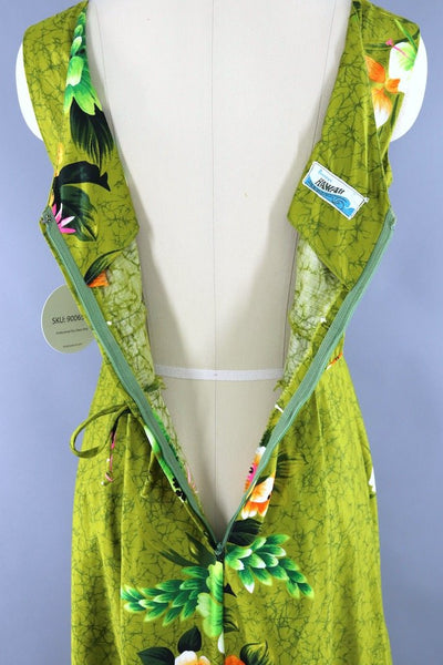 Vintage Olive Green Hawaiian Maxi Dress-ThisBlueBird - Modern Vintage