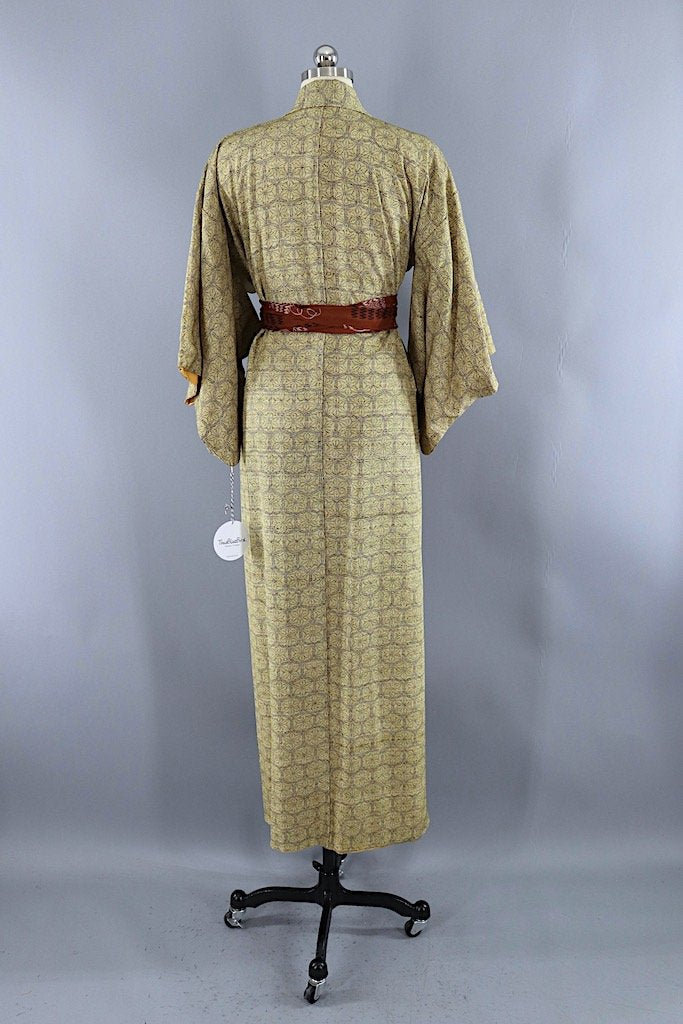 Vintage Olive Green Silk Kimono Robe-ThisBlueBird - Modern Vintage