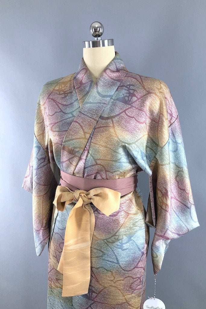 Vintage Ombre Island Palm Trees Silk Kimono Robe-ThisBlueBird - Modern Vintage