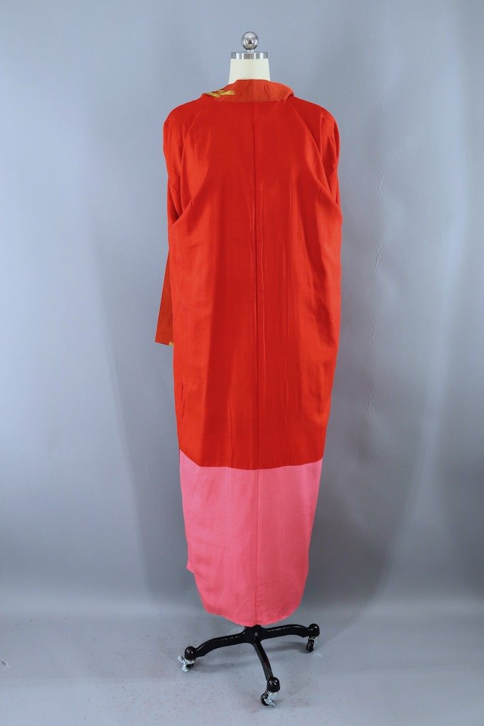 Vintage Orange and Gold Ikat Silk Kimono Robe-ThisBlueBird - Modern Vintage