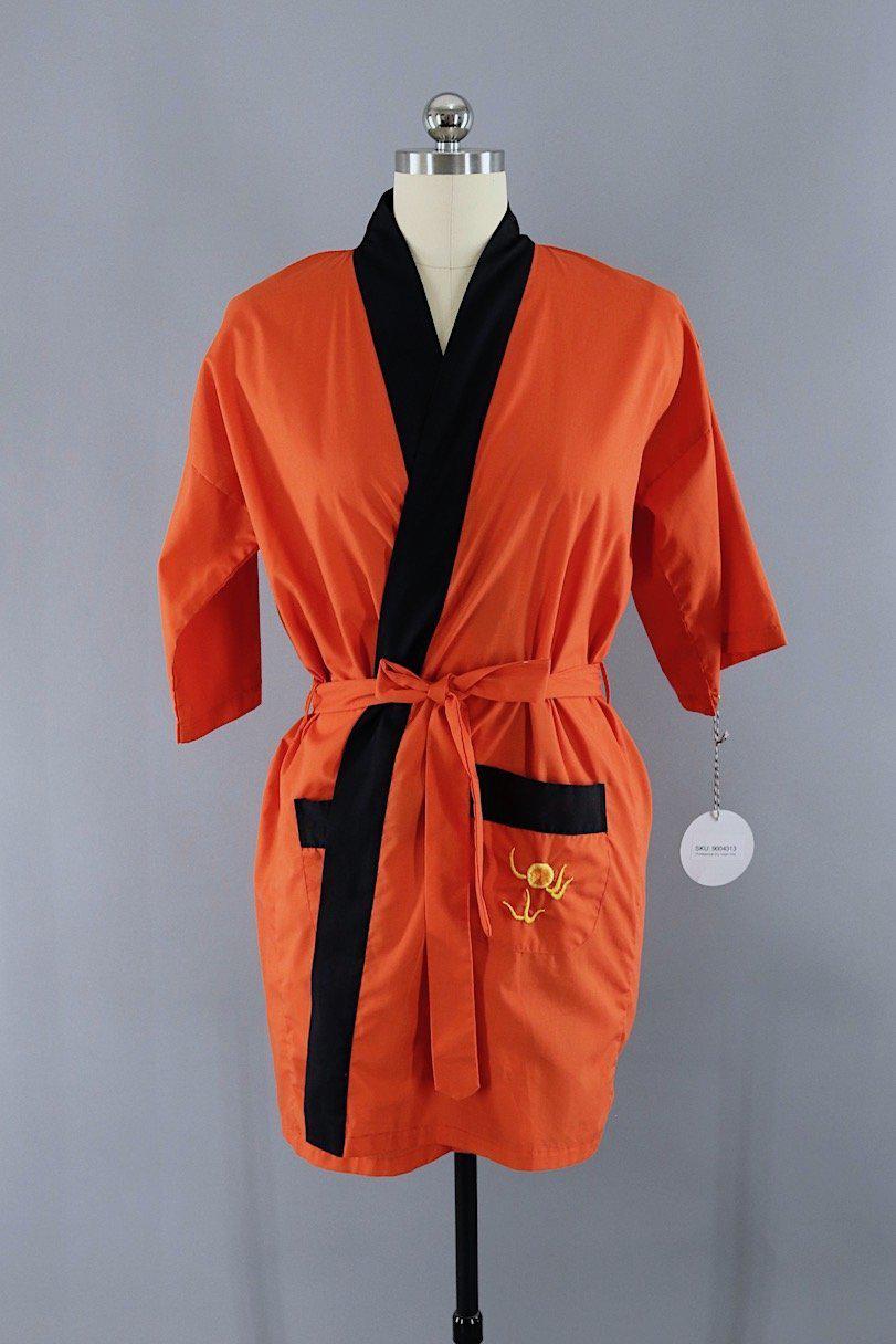 Vintage Orange Cotton Dragon Embroidered Robe – ThisBlueBird