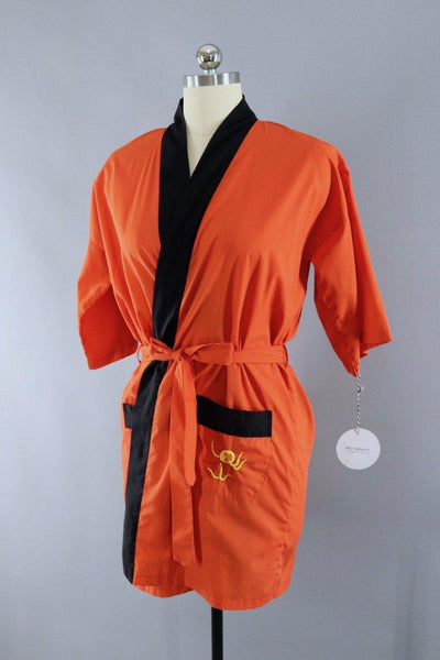 Vintage Orange Cotton Dragon Embroidered Robe - ThisBlueBird