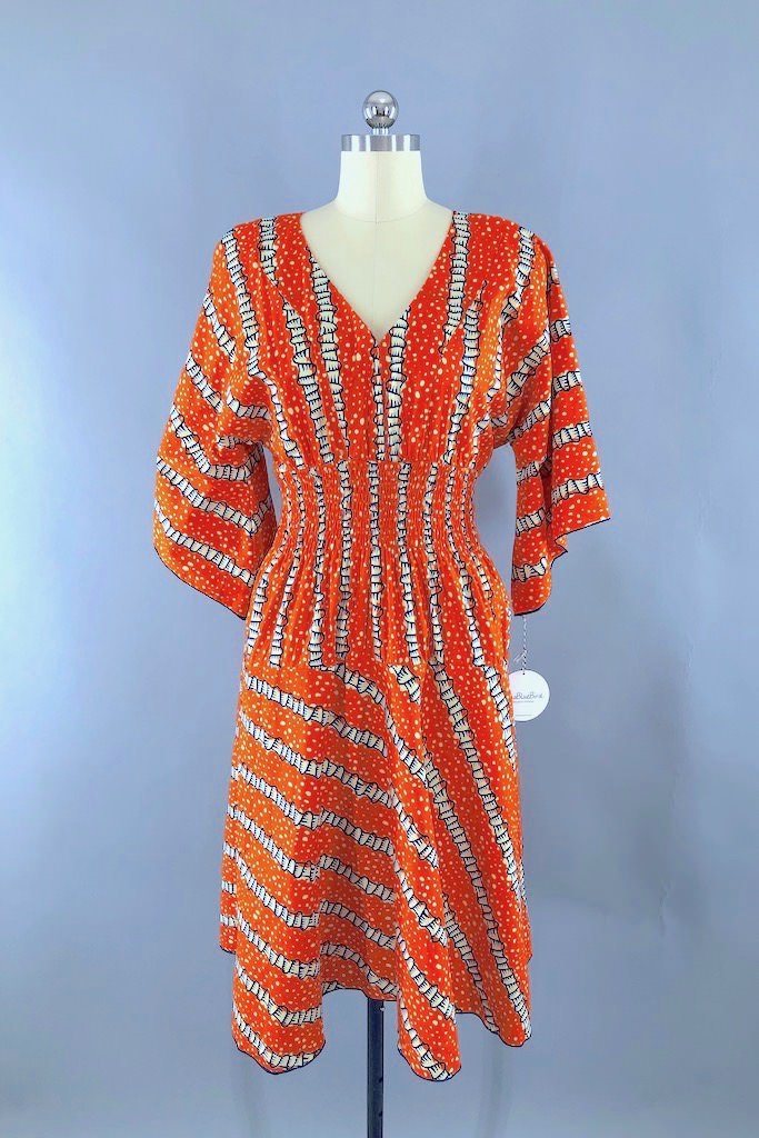 Vintage Orange Cotton Printed Dress-ThisBlueBird - Modern Vintage