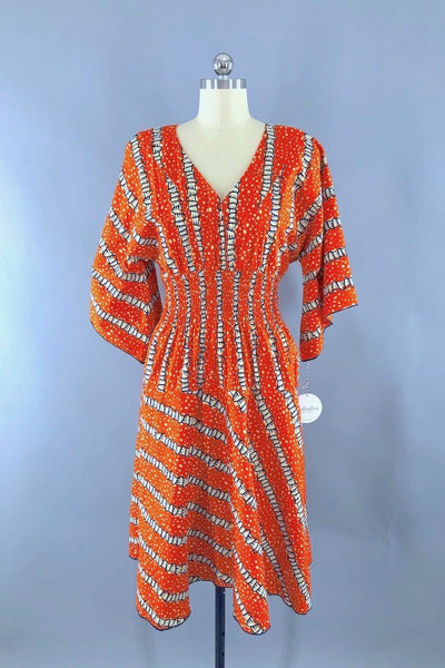 Vintage Orange Cotton Printed Dress-ThisBlueBird - Modern Vintage