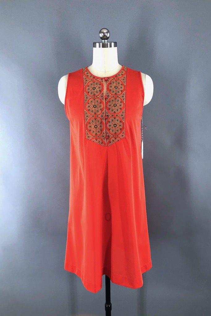 Vintage Orange Embroidered Nightgown-ThisBlueBird