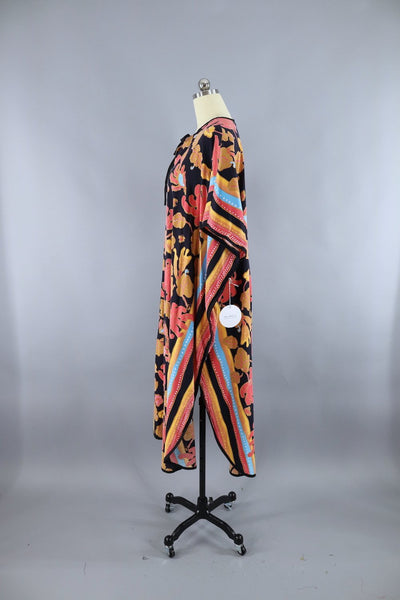 Vintage Orange Floral Print Cotton Caftan Dress - ThisBlueBird
