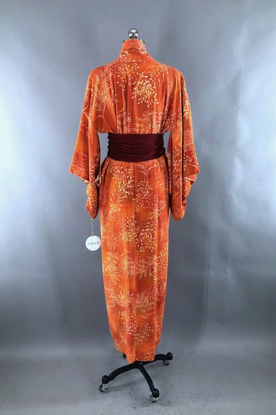 Vintage Orange Floral Print Silk Kimono-ThisBlueBird - Modern Vintage