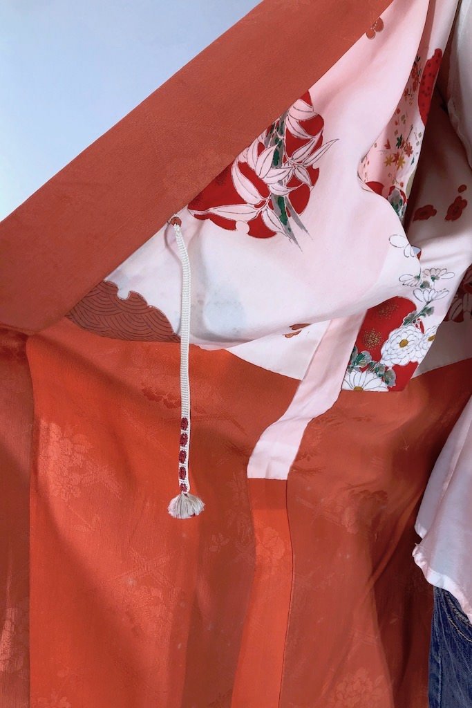 Vintage Orange Floral Silk Kimono Cardigan-ThisBlueBird - Modern Vintage