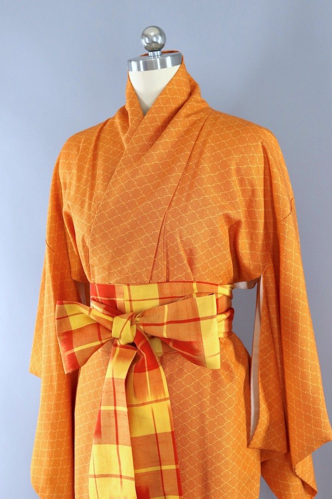 Vintage Orange Geometric Kimono Robe-ThisBlueBird - Modern Vintage