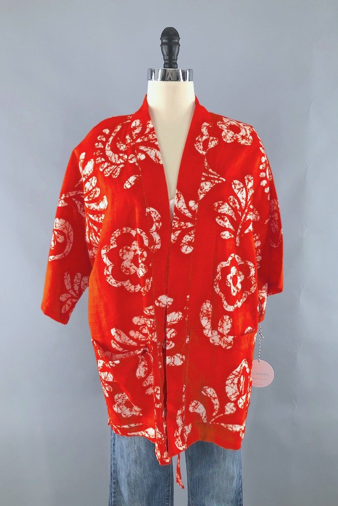 Vintage Orange Hawaiian Kimono Top-ThisBlueBird - Modern Vintage