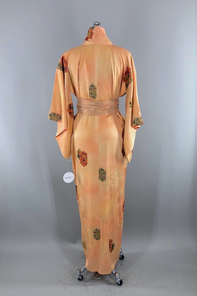 Vintage Orange Hex Silk Kimono Robe-ThisBlueBird - Modern Vintage