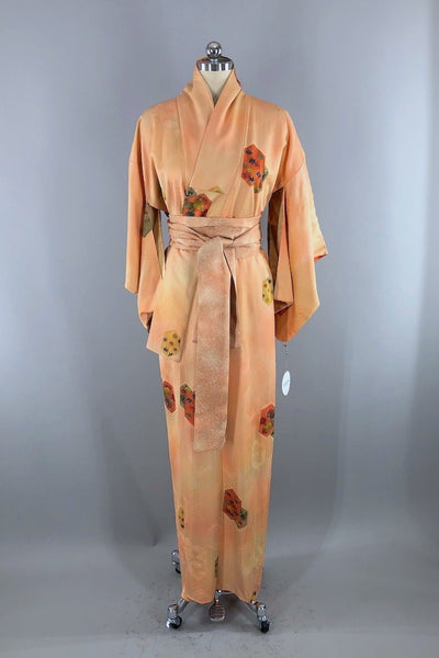 Vintage Orange Hex Silk Kimono Robe-ThisBlueBird - Modern Vintage