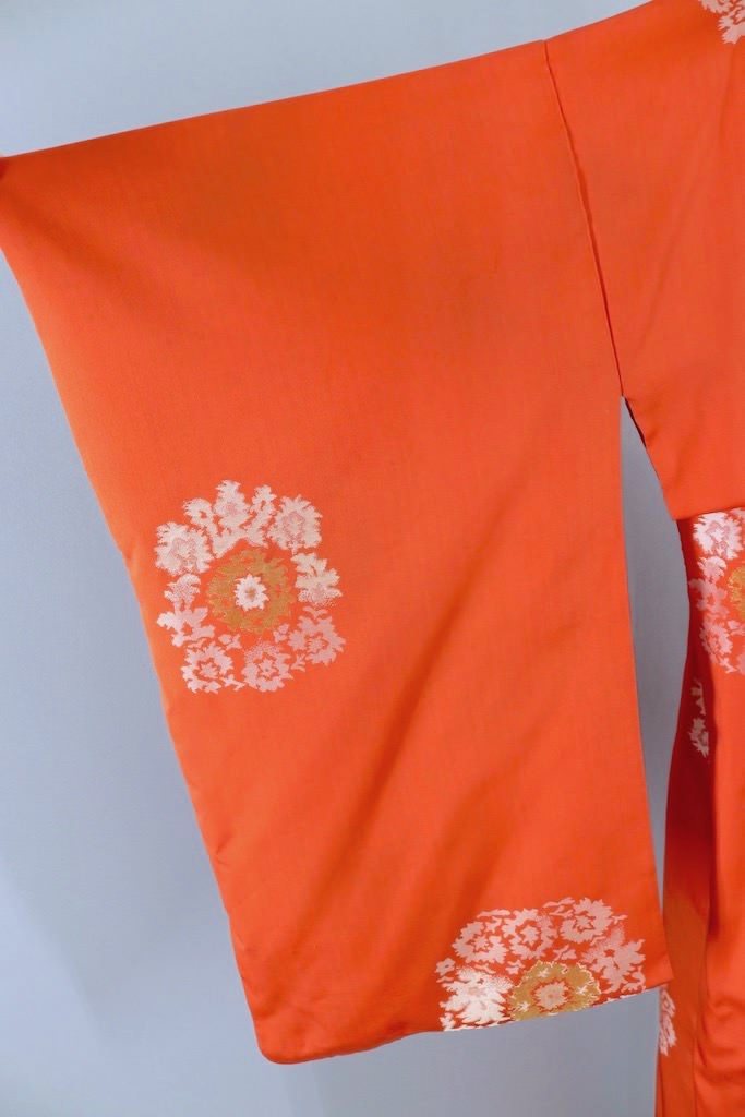 Vintage Orange Omeshi Embroidered Silk Kimono Robe-ThisBlueBird - Modern Vintage