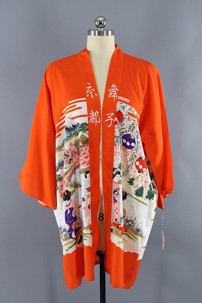 Vintage Orange Rayon Short Robe-ThisBlueBird - Modern Vintage
