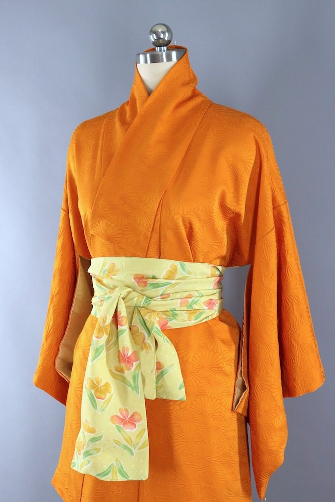 Vintage Orange Silk Kimono Robe-ThisBlueBird - Modern Vintage
