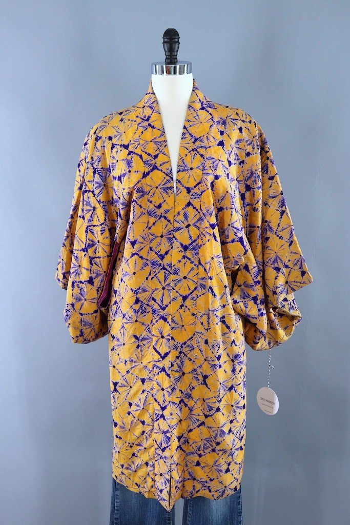 Vintage Silk Shibori Kimono Cardigan-ThisBlueBird - Modern Vintage