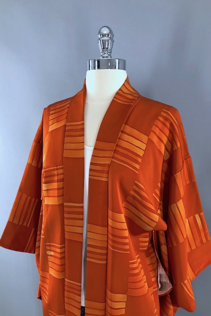 Vintage Orange Stripes Silk Kimono Cardigan-ThisBlueBird - Modern Vintage