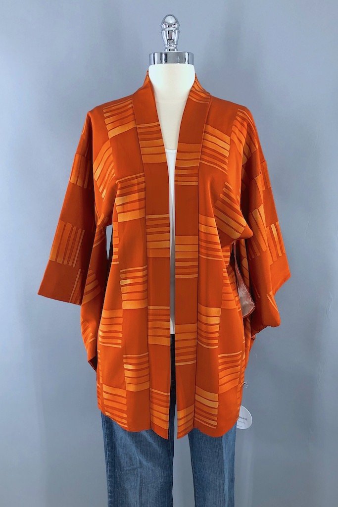 Vintage Orange Stripes Silk Kimono Cardigan-ThisBlueBird - Modern Vintage