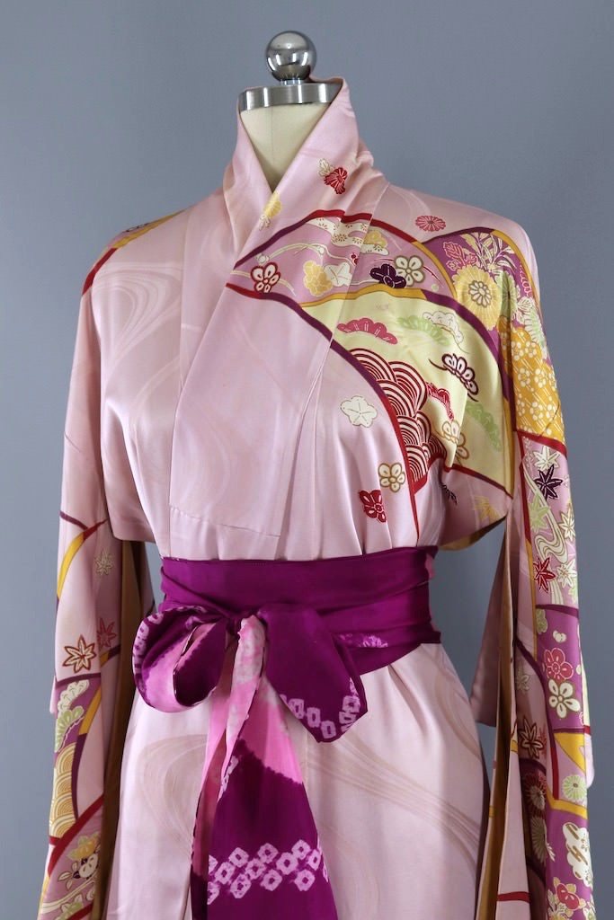 Vintage Orchid Pink Silk Kimono Robe-ThisBlueBird - Modern Vintage