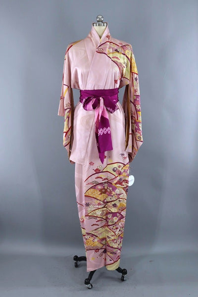 Vintage Orchid Pink Silk Kimono Robe-ThisBlueBird - Modern Vintage