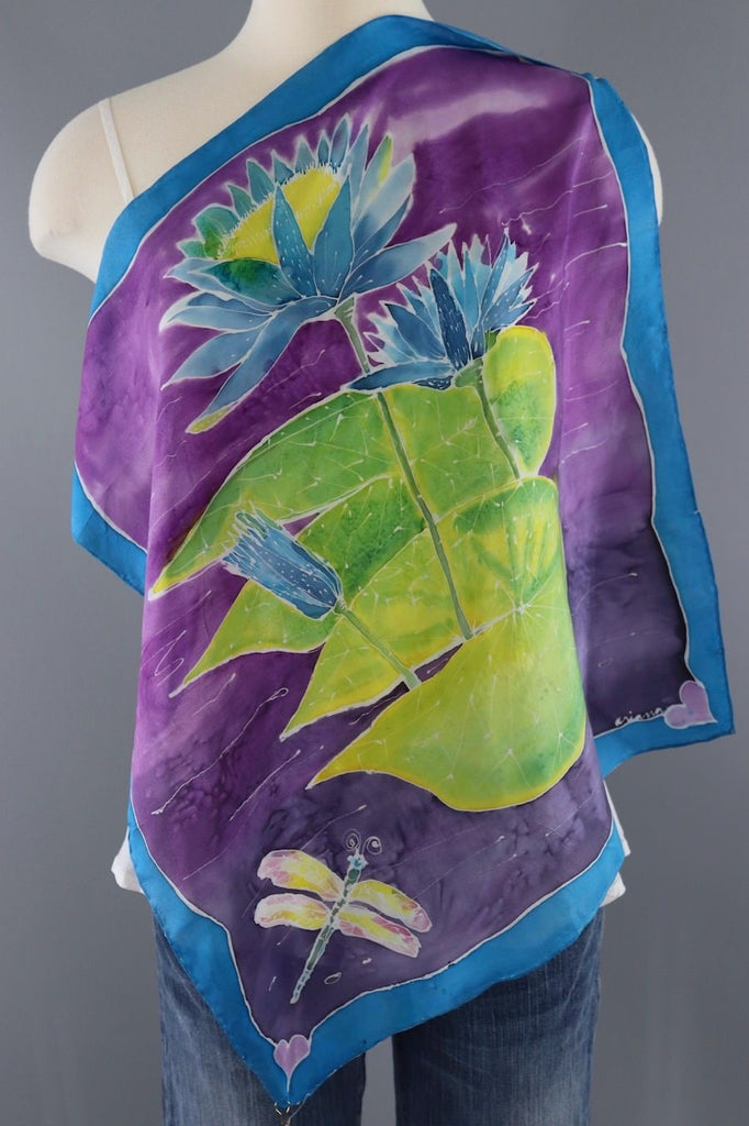 Vintage Painted Water Lily Silk Scarf-ThisBlueBird - Modern Vintage
