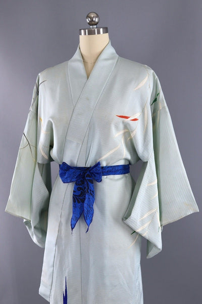 Vintage Pale Blue Ro Silk Kimono Robe-ThisBlueBird - Modern Vintage