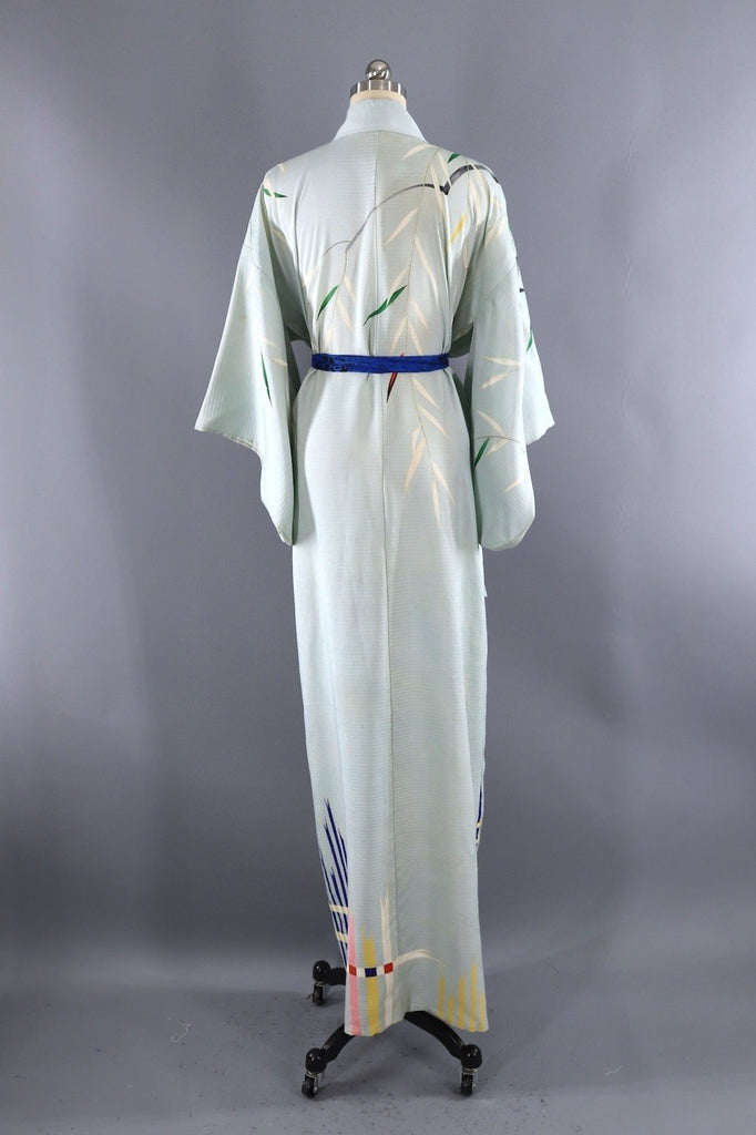 Vintage Pale Blue Ro Silk Kimono Robe-ThisBlueBird - Modern Vintage