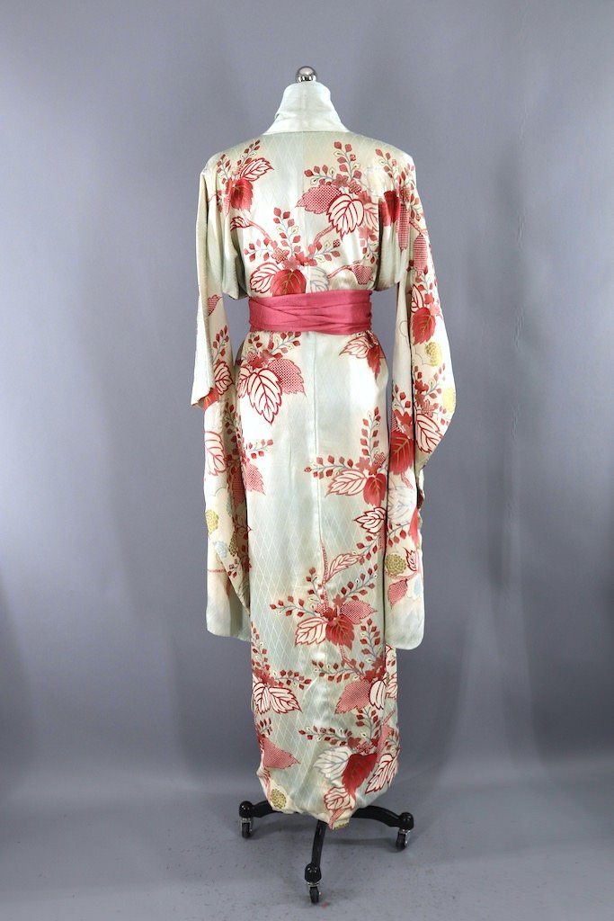 Vintage Pale Green & Pink Silk Kimono Robe-ThisBlueBird - Modern Vintage